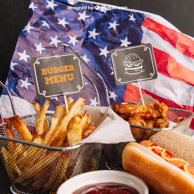 Modelo de fast food na bandeira americana
