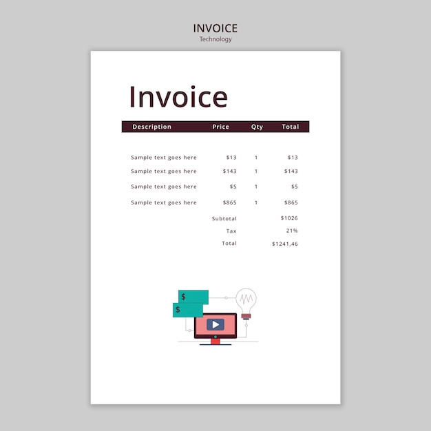 Modelo de fatura de conceito de tecnologia de design plano