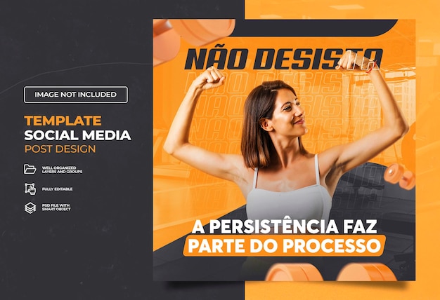 PSD modelo de feed de banner de mídia social de ginástica fitness psd português brasileiro