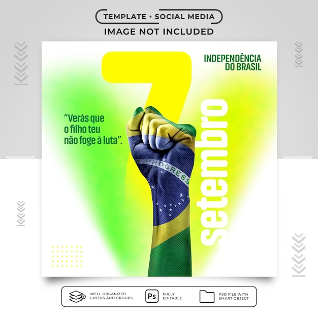 Modelo de feed de mídia social 7 de setembro dia da independência do brasil