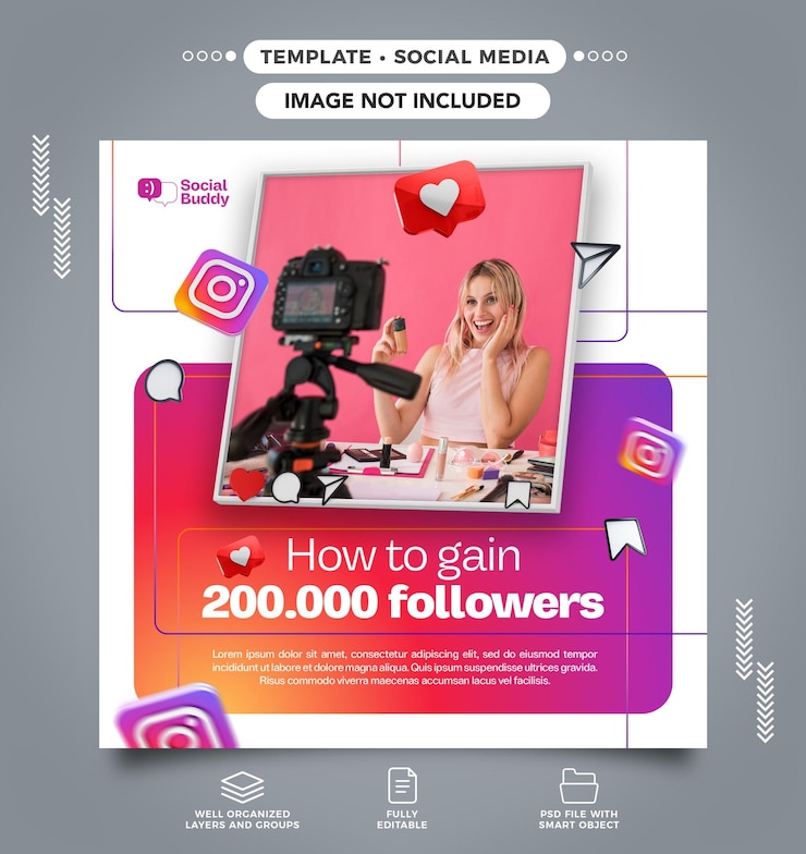 PSD modelo de feed de mídia social digital influencer como ganhar seguidores