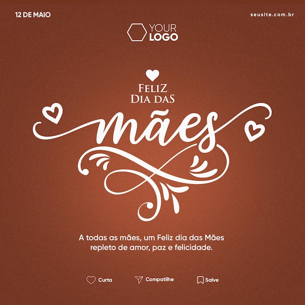 PSD modelo de feed de mídia social feliz dia das mães fundo marrom