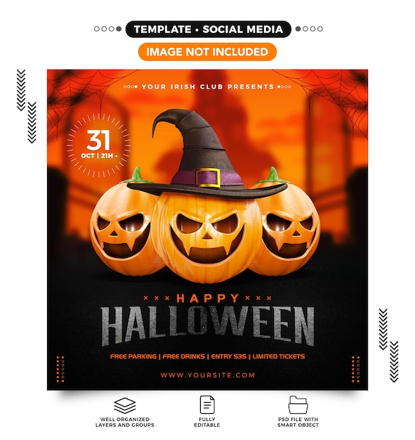 PSD modelo de feed do instagram para eventos de halloween