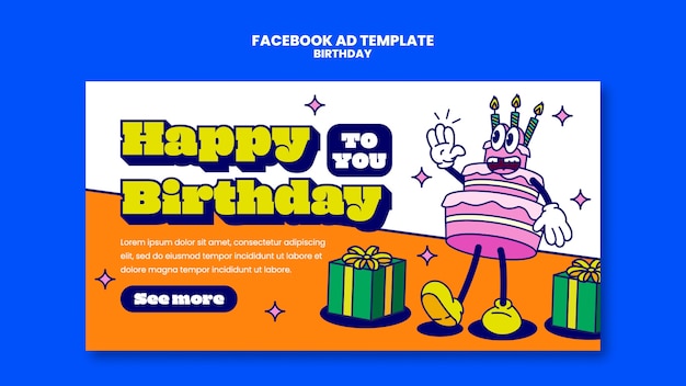 PSD modelo de feliz aniversário de design plano