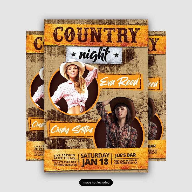 PSD modelo de flyer de festa de música country ao vivo para duas bandas
