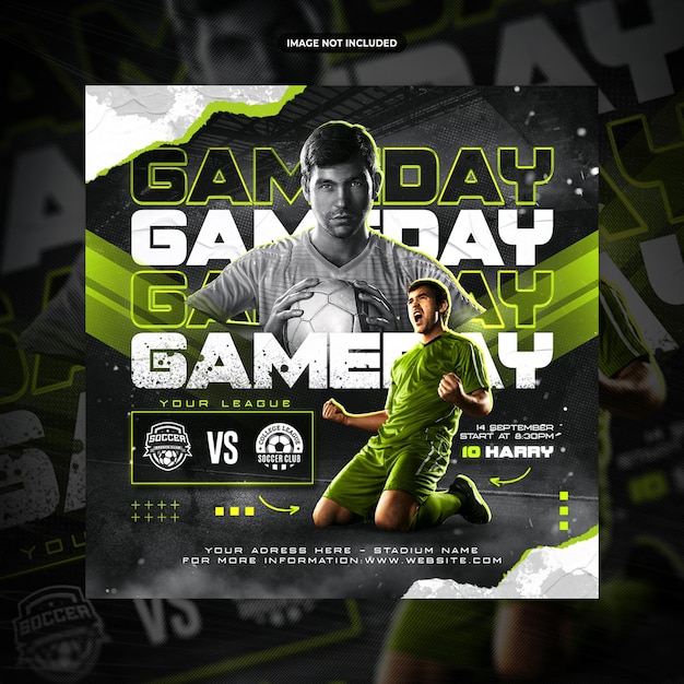 Modelo de flyer de futebol e banner de mídia social