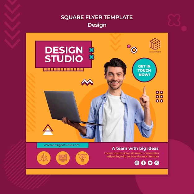 Modelo de flyer quadrado de estúdio de design