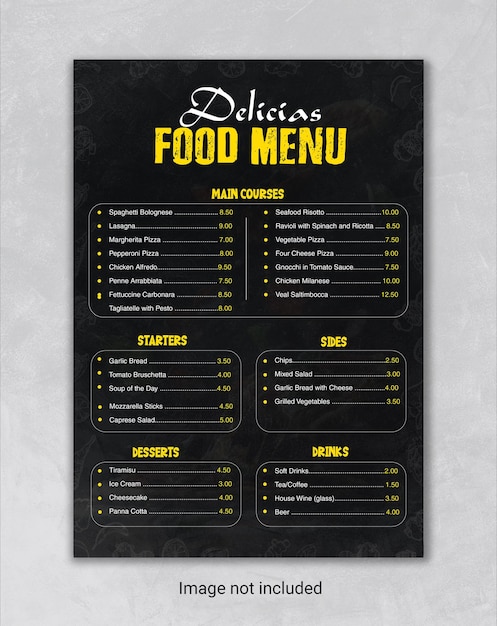 Modelo de folheto de cardápio de refeições especiais de restaurantes