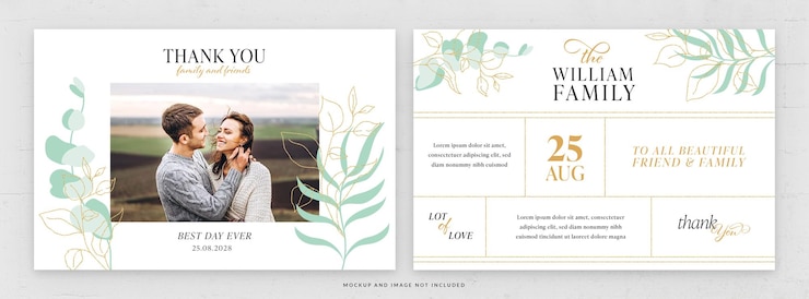 PSD modelo de folheto de cartão com foto de casamento floral em psd
