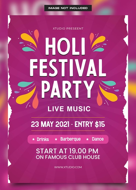 Modelo de folheto de celebração do festival Holi da PSD