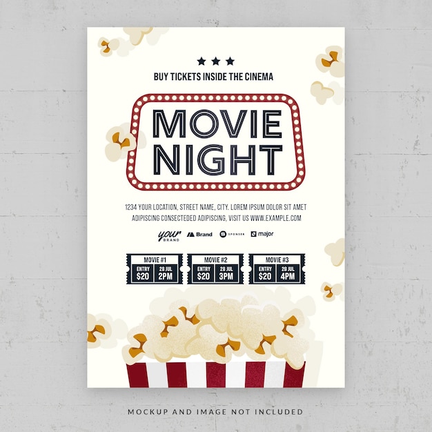 Modelo de Folheto de Cinema Noite de Cinema em PSD Popcorn Theme