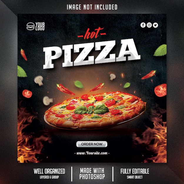 Modelo de folheto de comida com tema de pizza