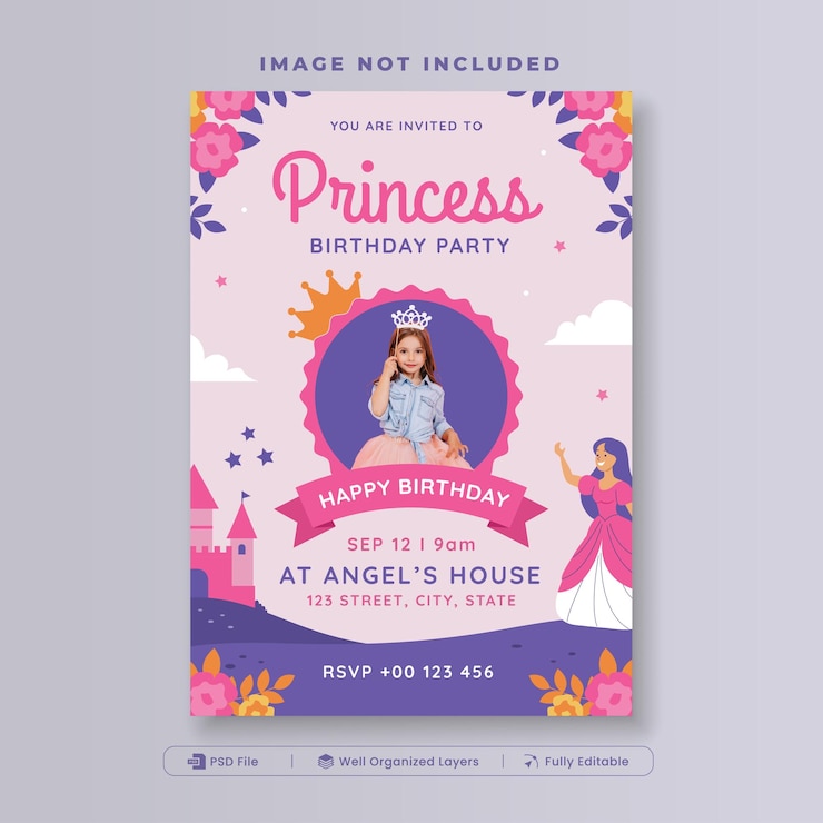 PSD modelo de folheto de convite para a festa de aniversário da princesa