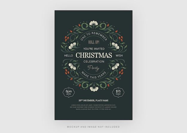Modelo de Folheto de Evento de Natal em PSD Rich Green Theme para a temporada de férias