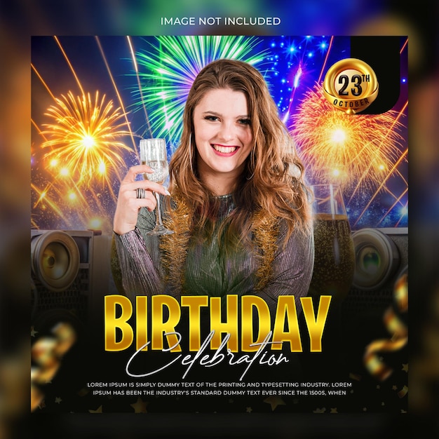 Modelo de folheto de festa de aniversário ou postagem em redes sociais