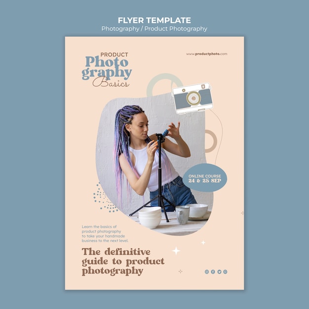 Modelo de folheto de fotografia de design plano