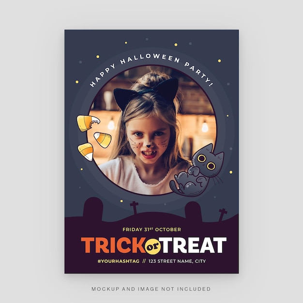 Modelo de Folheto de Gato Preto de Halloween em PSD V2