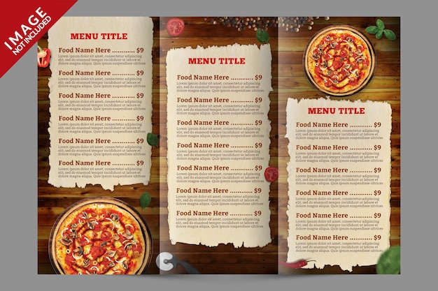 PSD modelo de folheto de menu com três dobras