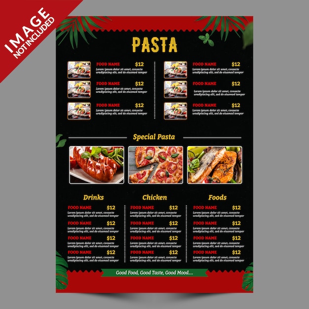 PSD modelo de folheto - menu comida verso