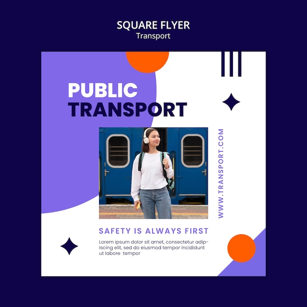 Modelo de folheto quadrado de serviço de transporte de design plano