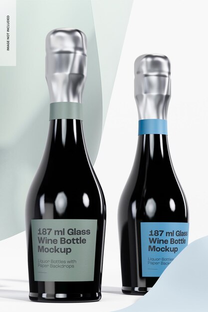 Modelo de garrafas de vinho de vidro de 187 ml, vista esquerda e direita