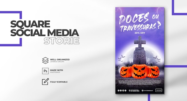 Modelo de história de mídia social de conceito de halloween elegante 3d