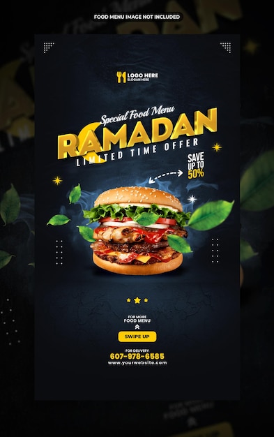 Modelo de história de mídia social de menu de comida do Ramadã