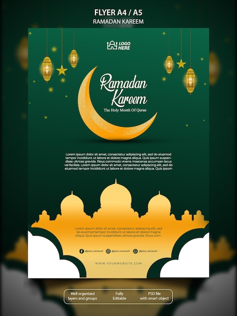 Modelo de história de mídia social Ramadan kareem com mesquita de cor dourada