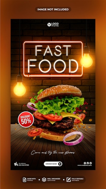 PSD modelo de história de postagem de mídia social de fast food