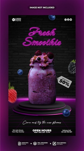 PSD modelo de história de postagem de mídia social de smoothie fresco