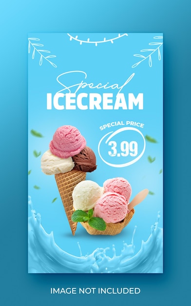 PSD modelo de história do instagram de promoção de menu de sorvete
