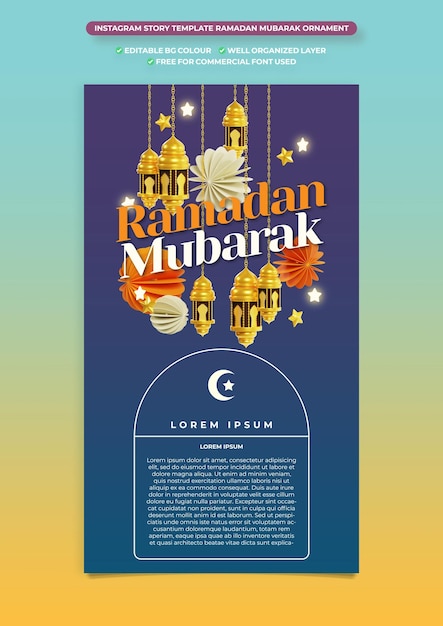 Modelo de história do instagram ornamento de ramadan mubarak