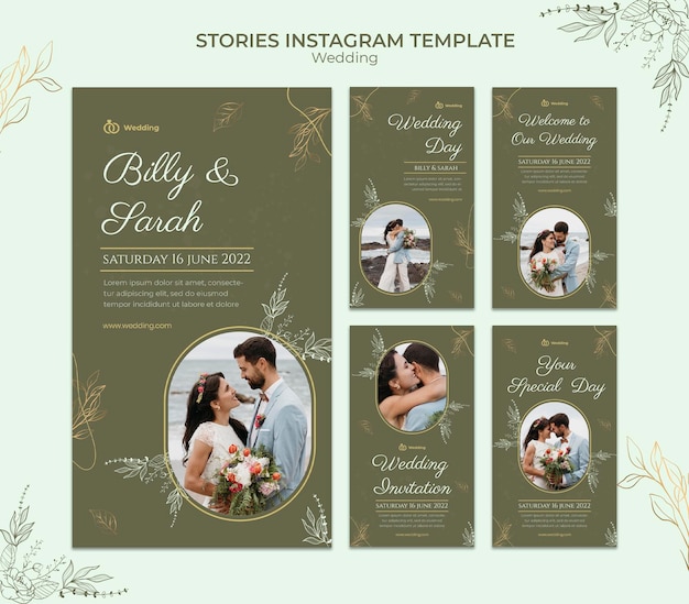 Modelo de histórias de casamento no Instagram com foto
