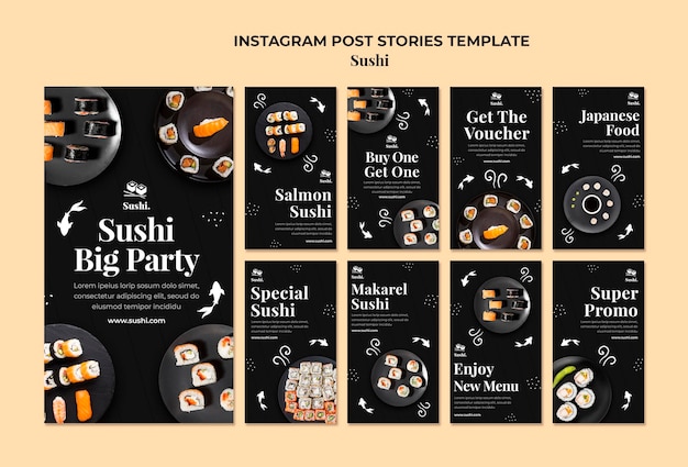 Modelo de histórias de instagram de sushi com foto