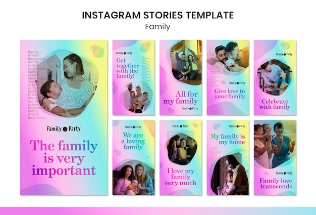 PSD modelo de histórias de instagram para família em design plano