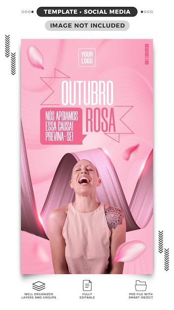 PSD modelo de histórias de mídia social campanha de câncer de mama rosa de outubro