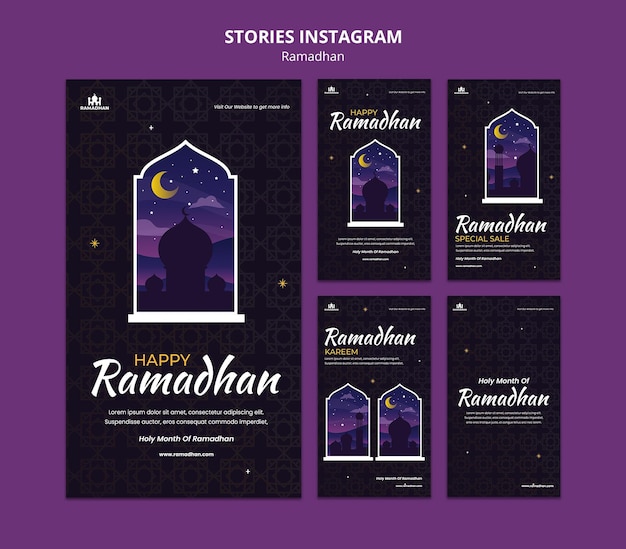 Modelo de histórias de mídia social do Ramadã ilustrado