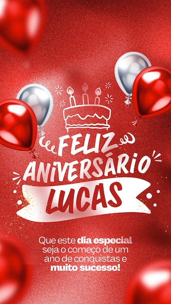 Modelo de histórias de mídia social feliz aniversário fundo vermelho