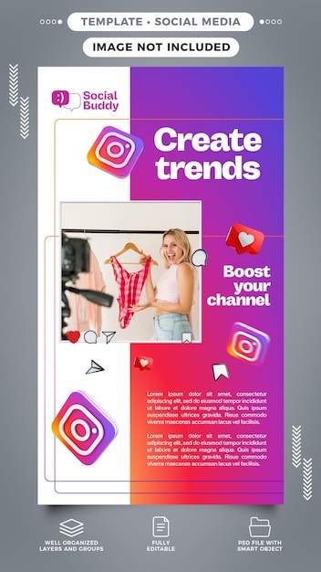 PSD modelo de histórias de mídia social influenciador digital impulsione seu canal