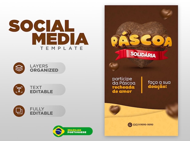 PSD modelo de histórias de postagem de mídia social campanha de páscoa solidária