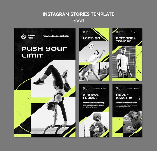 Modelo de histórias do esporte conceito instagram