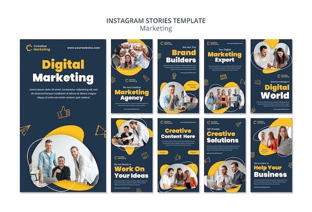 Modelo de histórias do instagram com conceito de marketing digital