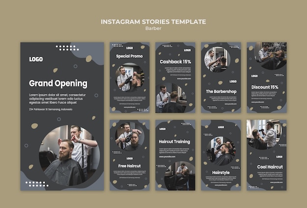 PSD modelo de histórias do instagram de barbearia
