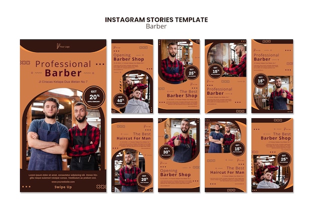 PSD modelo de histórias do instagram de barbearia