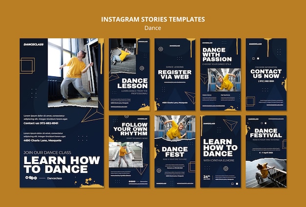 PSD modelo de histórias do instagram de dança de design plano