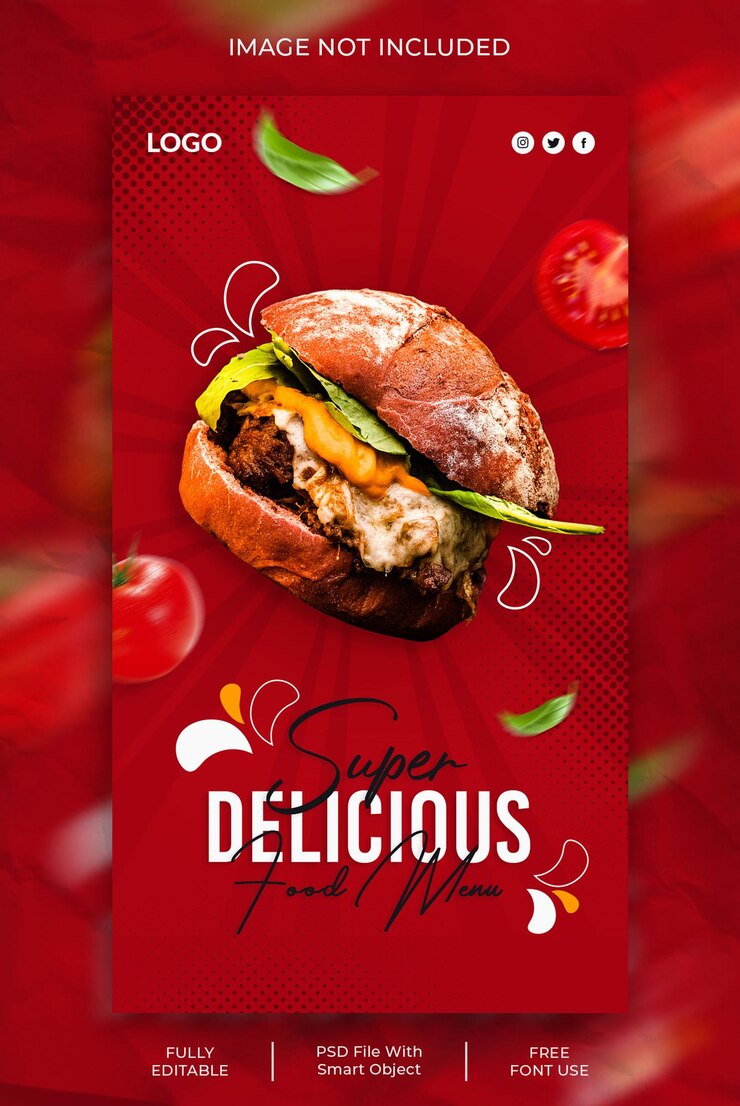 PSD modelo de histórias do instagram de menu de comida e promoção de restaurante