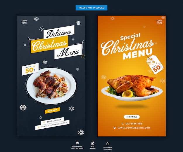 Modelo de histórias do instagram de menu de natal psd premium