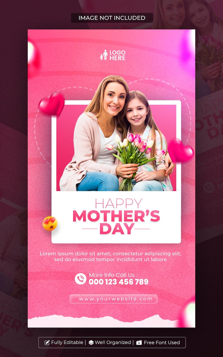 PSD modelo de histórias do instagram do dia das mães