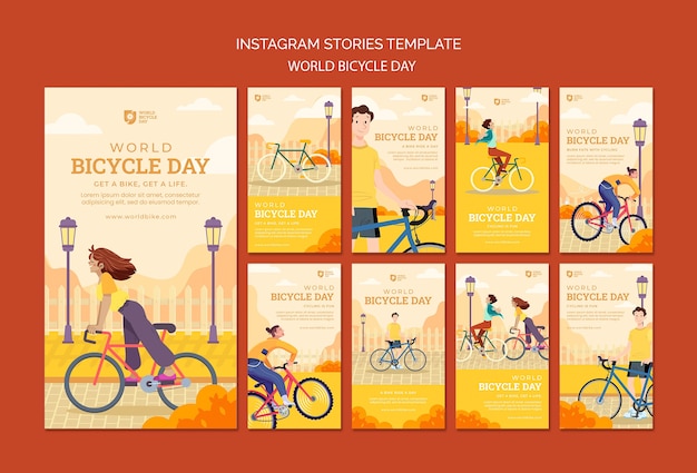 Modelo de histórias do instagram do dia mundial da bicicleta de design plano