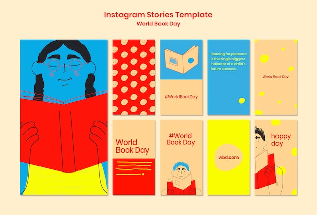 Modelo de histórias do instagram do dia mundial do livro de design plano
